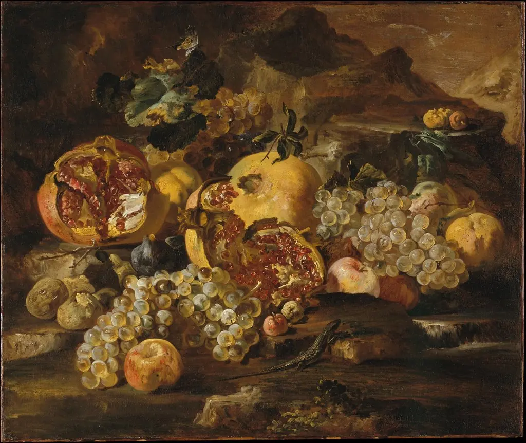 Pomegranates and Other Fruit in a Landscape, by Abraham Brueghel, 1650