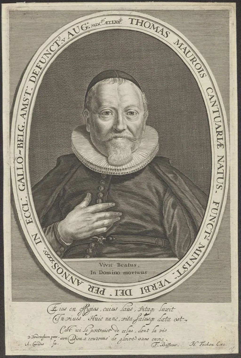 Portrait of Thomas Maurois, Walloon minister in Amsterdam, by Abraham, Conradus, unspecified, 1650