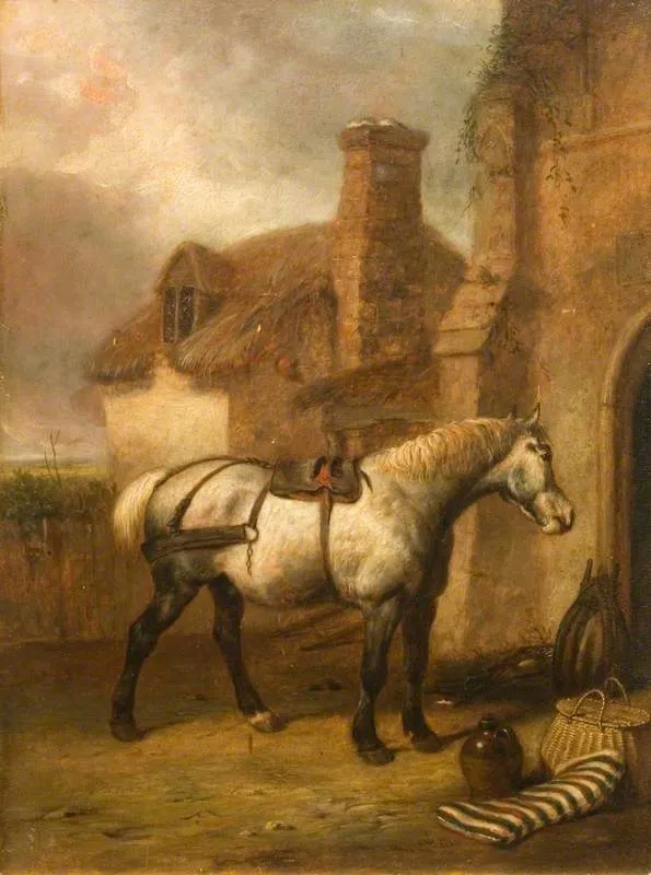 A Grey Horse at a Stable Door, by Abraham Cooper, oil, 1818
