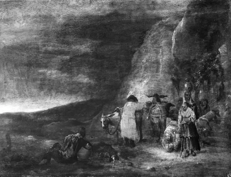 Landscape with Travellers some of them in Oriental Costume, by Abraham de Haen, unspecified, 1735