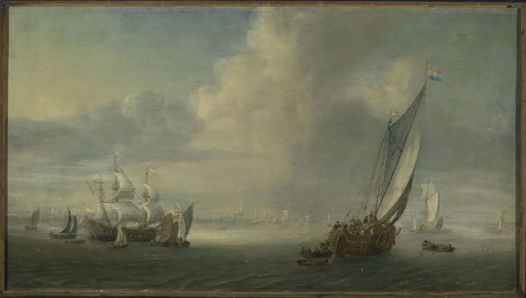 Marine view with a port in the background, by Abraham de Verwer
