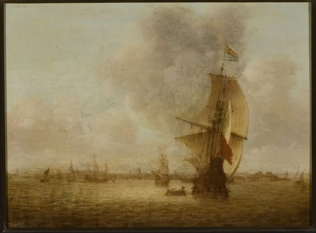 Marine view with the Vlissingen port in the background, by Abraham de Verwer