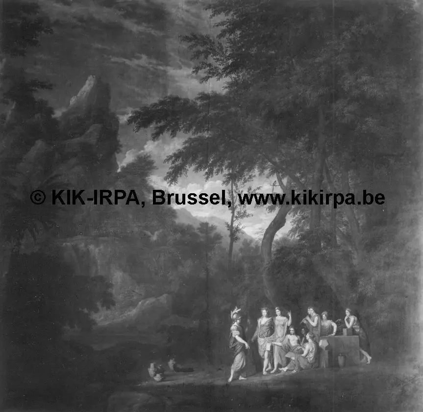 Minerva and the Muses in a Landscape, by Abraham Genoels