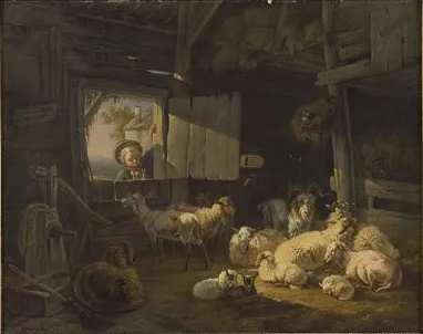 Stable with Sheep and Goats, by Abraham Hendrik Winter, oil, 1825