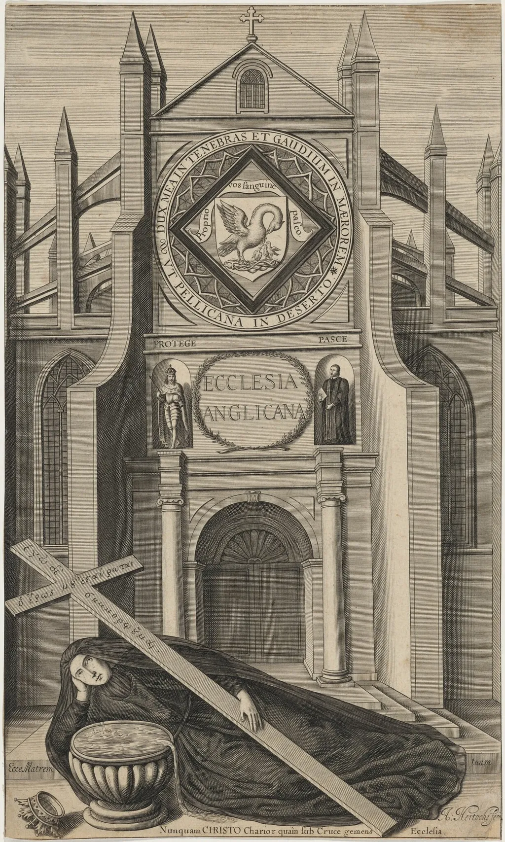 Title Page for Ecclesia Anglicana, by J. Ganden, by Abraham Hertochs, ink, 1639