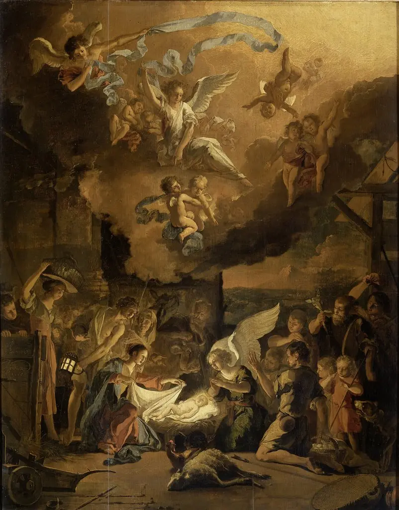 The adoration of the shepherds, by Abraham Hondius, 1663