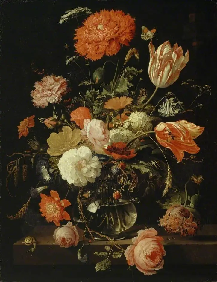A Carafe of Flowers with Blackberries, by Abraham Mignon