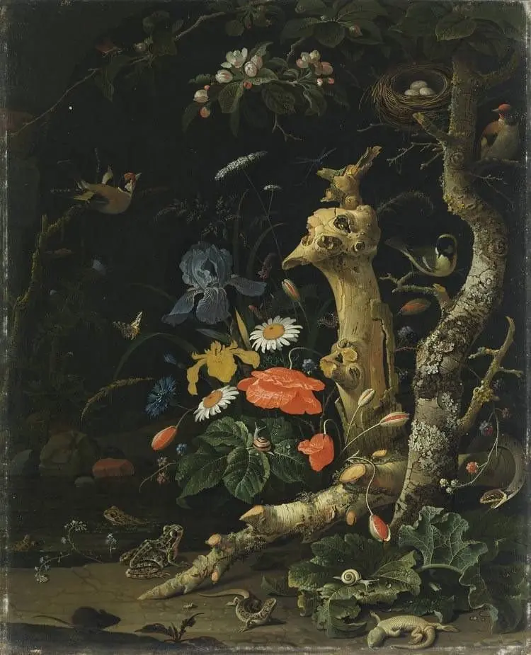 Field flowers in woodland, by Abraham Mignon