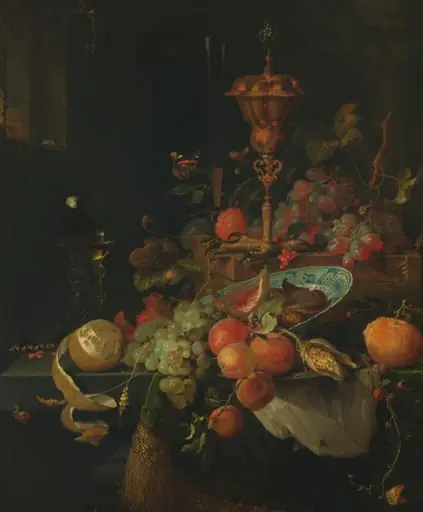 Still Life with Fruit and a Beaker on a Cock's Foot, by Abraham Mignon, 1670