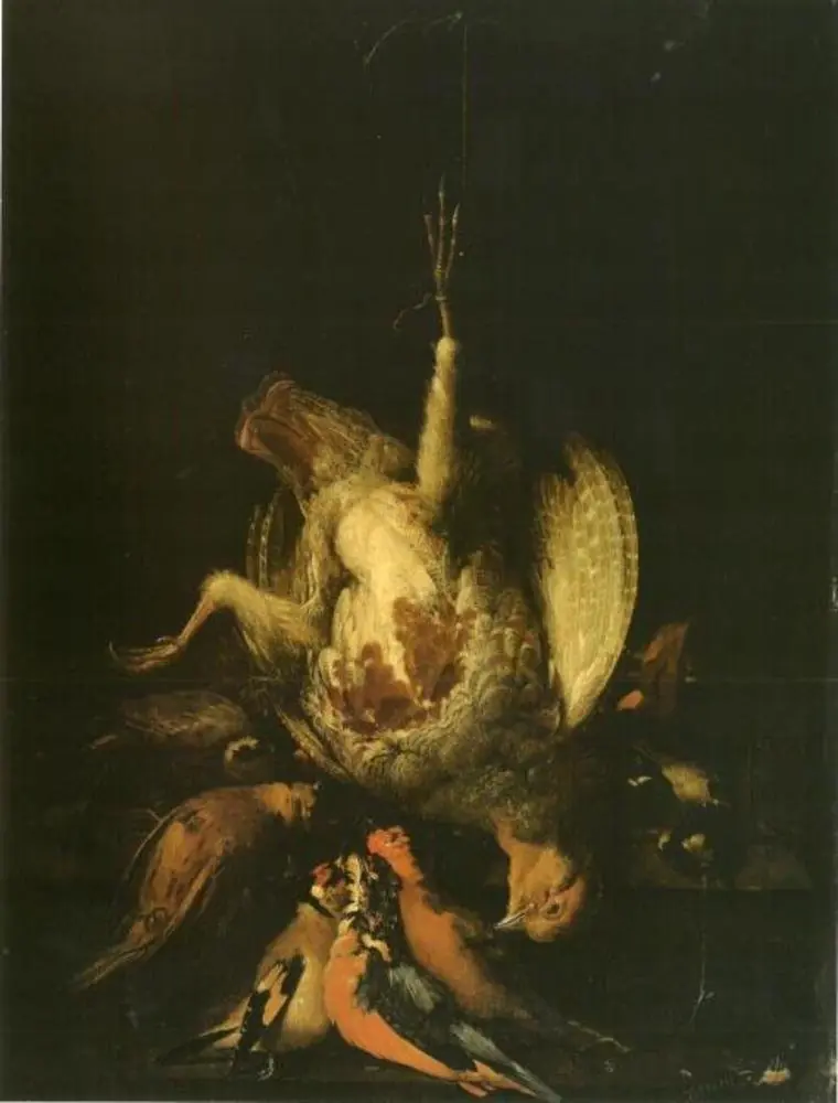 Still life with game in a niche, by Abraham Mignon
