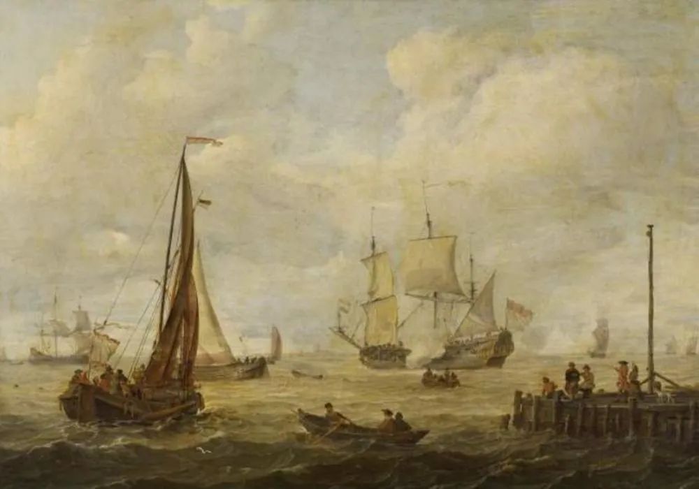 Sea-piece with a Dutch man-of-war, by Abraham Storck, oil, 1692