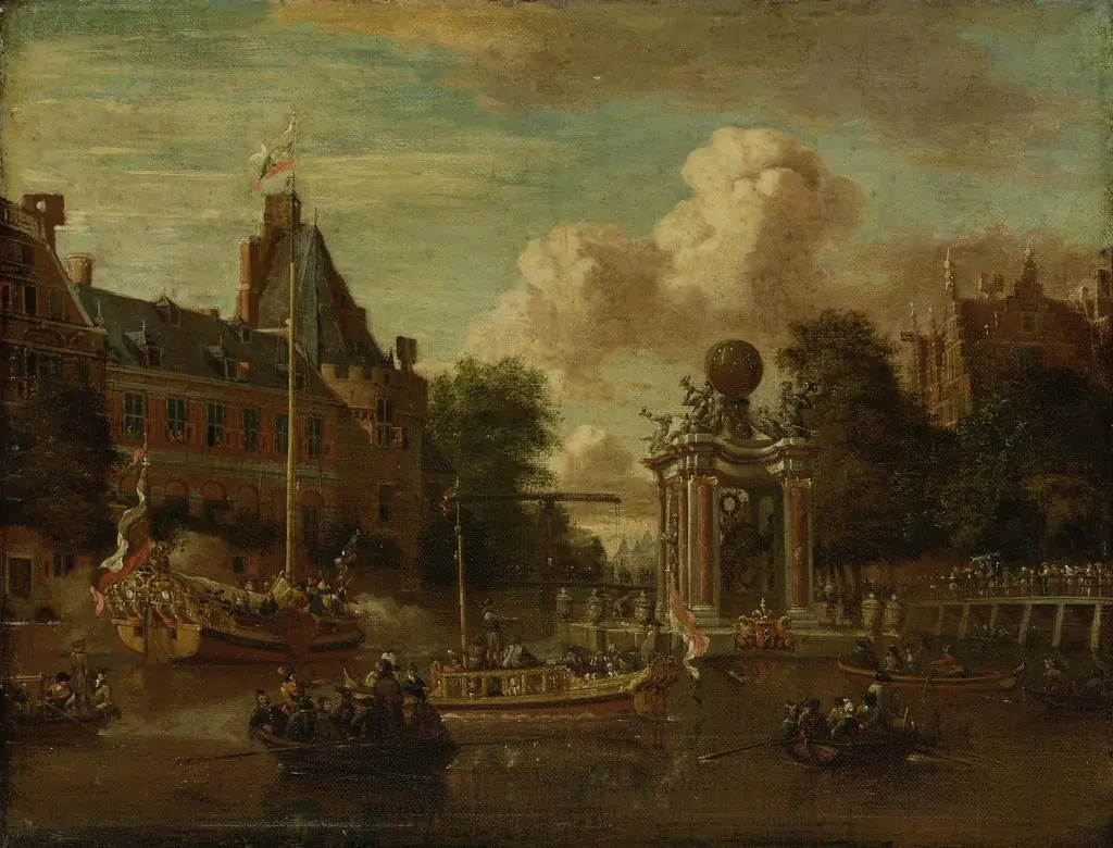 The arrival of the Russian embassy in Amsterdam, 29 August 1697, by Abraham Storck, 1702
