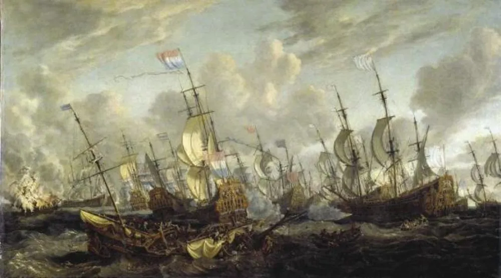 The Four Days' Battle, 1-4 June 1666, by Abraham Storck, oil, 1670