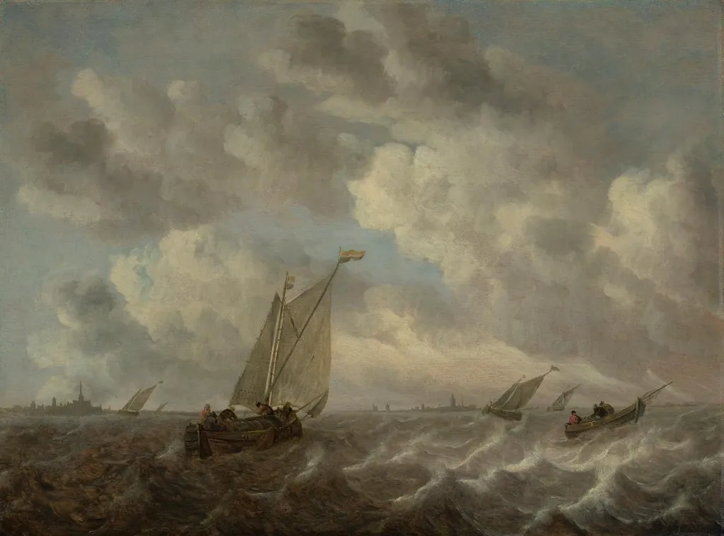Bewegte See mit Fischerbooten, by Abraham van Beijeren, oil, 1665