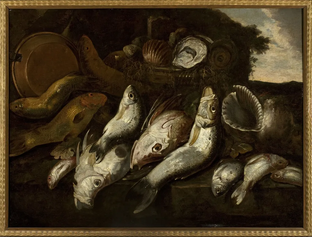 Fish, by Abraham van Beijeren, oil, 1665
