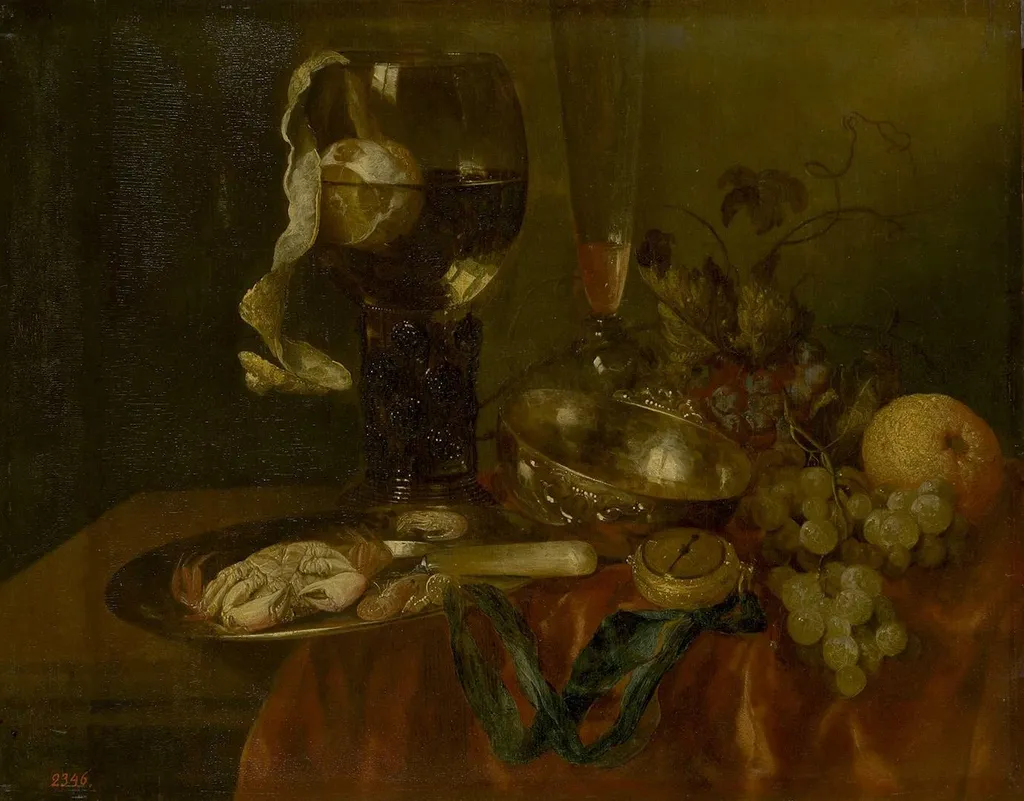 Snack (Still Life with Crab, Fruit and Clock), by Abraham van Beijeren, oil, 1659
