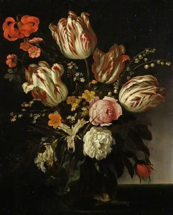 A glass vase of flowers, by Abraham van Calraet