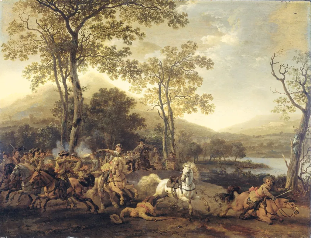 Cavalry Skirmish, by Abraham van Calraet, unspecified, 1691