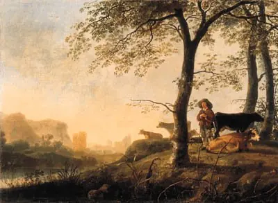 Herder and Cattle under Trees, by Abraham van Calraet, 1660
