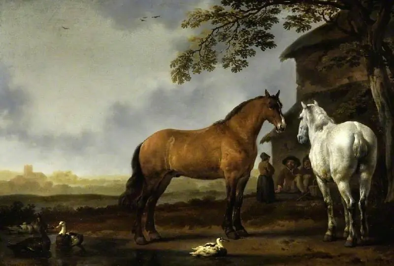 Landscape with figures and horses, by Abraham van Calraet