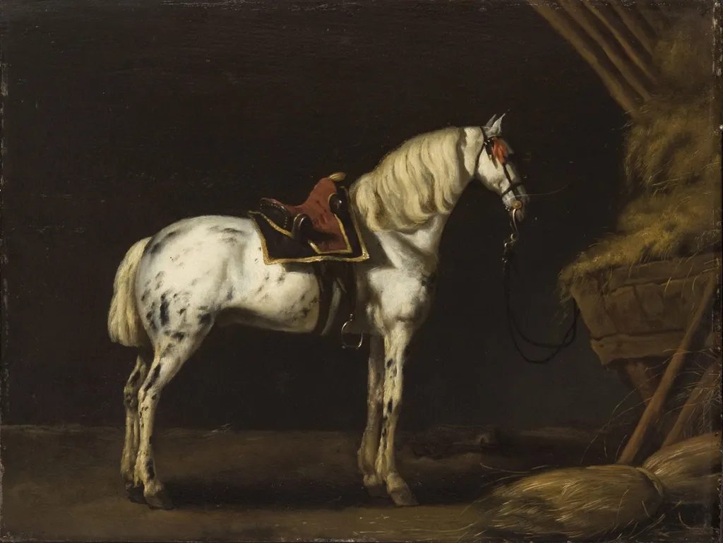 White Horse in a Stable, by Abraham van Calraet, oil, 1692
