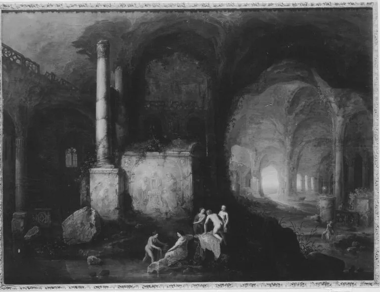 Badende Mädchen in einer Felsgrotte, by Abraham van Cuylenborch, unspecified, 1642
