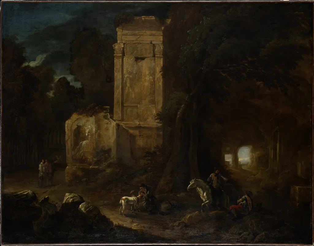 Landscape with Ancient Ruins, by Abraham van Cuylenborch, oil, 1643