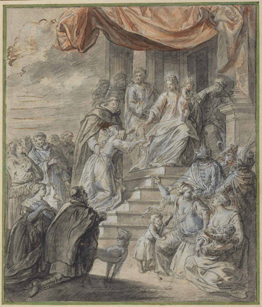 Madonna and Child with Rosary and Saint, by Abraham van Diepenbeeck, chalk, 1636