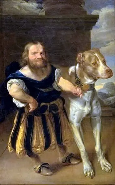 The Elector of Saxony's Italian Dwarf, Giachomo Favorchi with Princess Magdalene Sibylle's Dog, Raro, by Abraham Wuchters