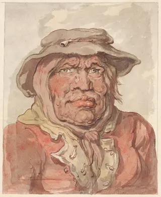 A Soldier's Widow, by Thomas Rowlandson, ink, 1818