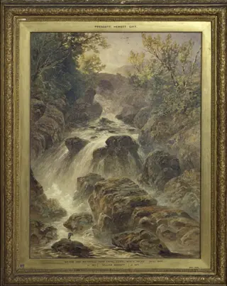 The bridge and waterfall near Capel Curig, by William Bennett, watercolor, 1849