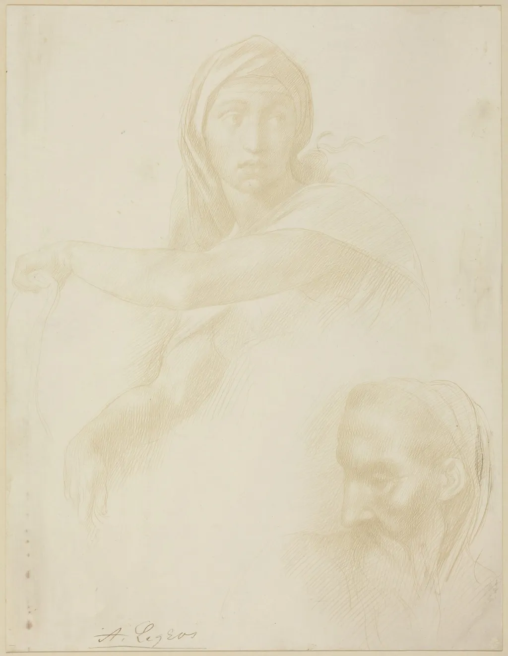Study of Delphic Sibyl; Head of a Man, by Alphonse Legros, silver, 1874