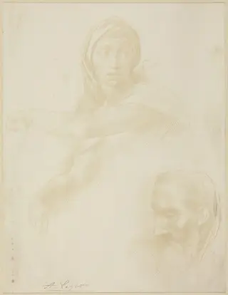 Study of Delphic Sibyl; Head of a Man, by Alphonse Legros, silver, 1874