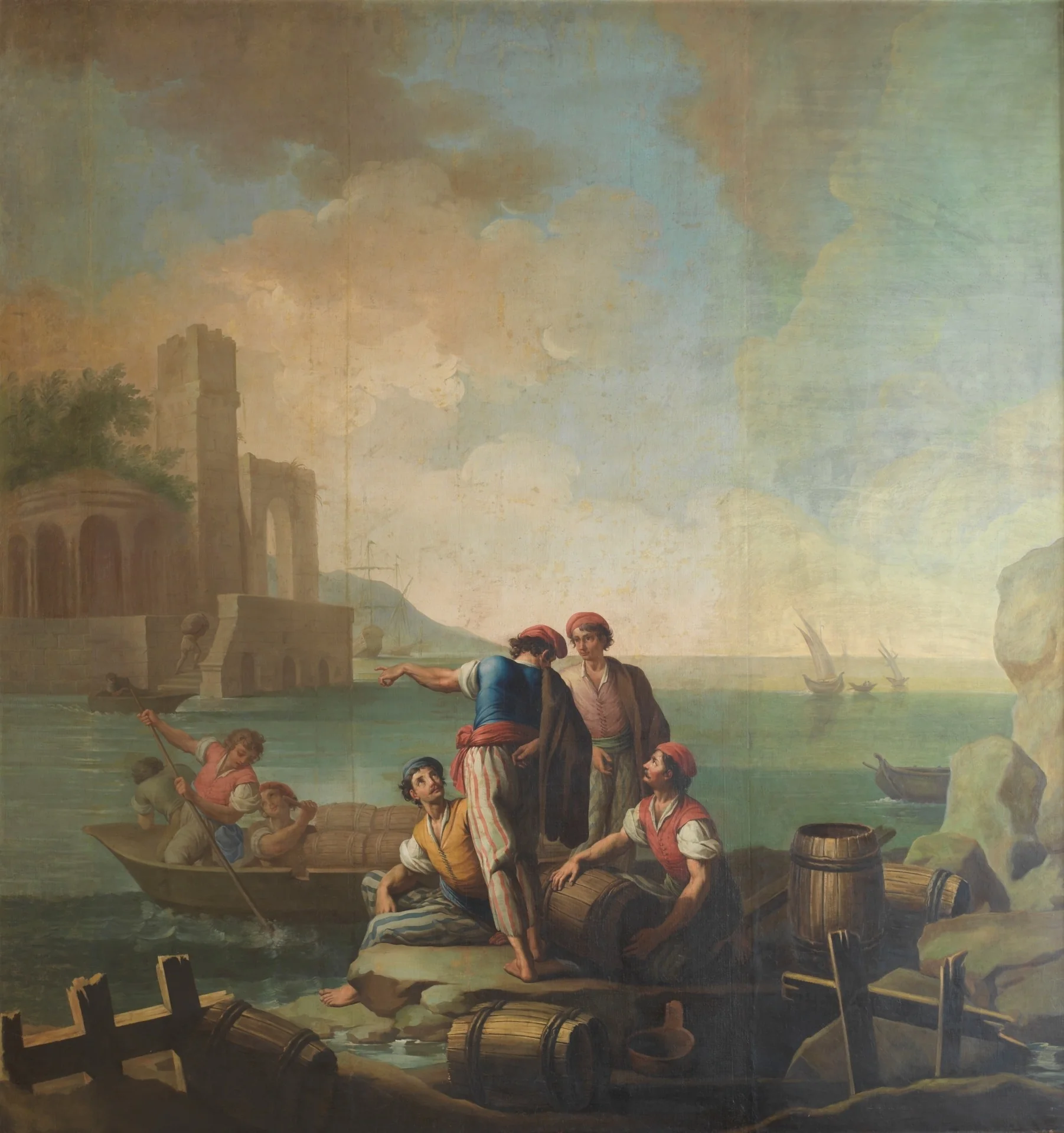 Pescadores junto a un puerto, detail