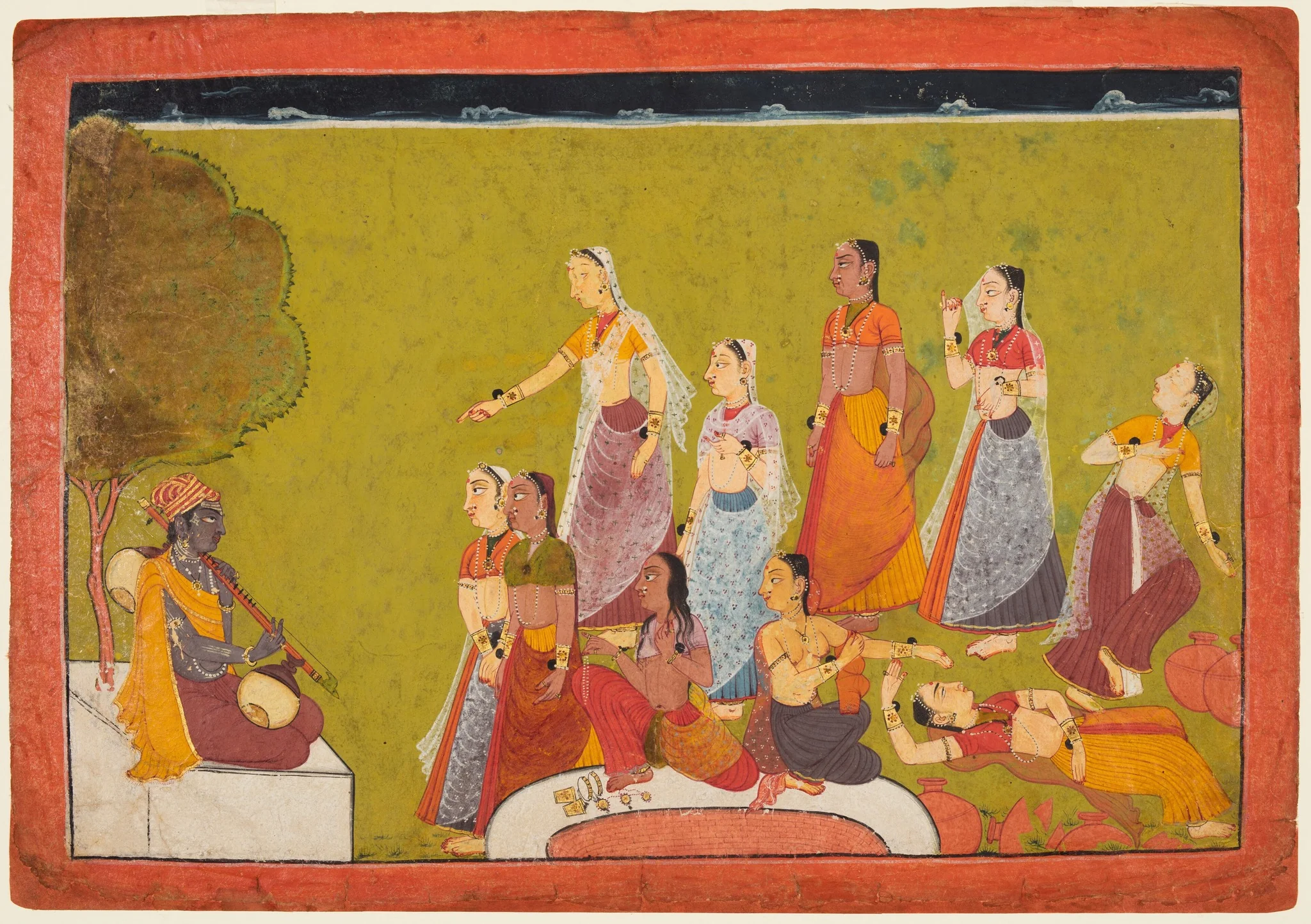 A Group of Women in Ecstasy Before Madhava, from a Madhavanala Kamakandala, detail
