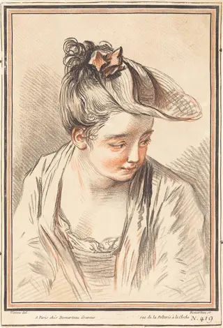 Head of a Young Woman, by Gilles Demarteau the Elder, chalk, 1773