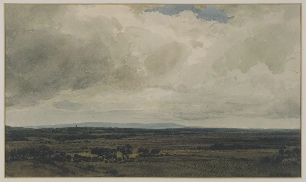 Showery day, Glastonbury Tor, by Frederick Nash, watercolor, 1850