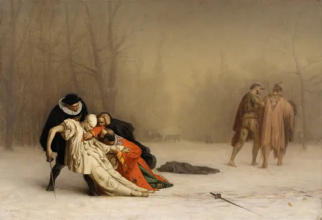 The Duel After the Masquerade, a carnival ending in the snow of the Bois de Boulogne.