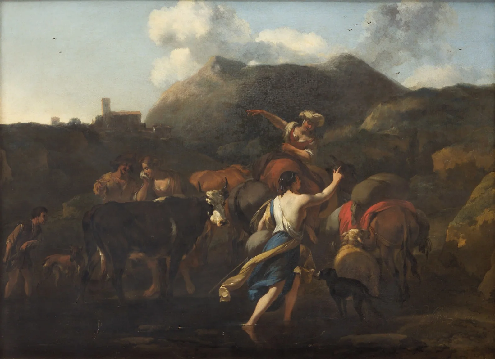 Landscape with shepherds and cattle, detail