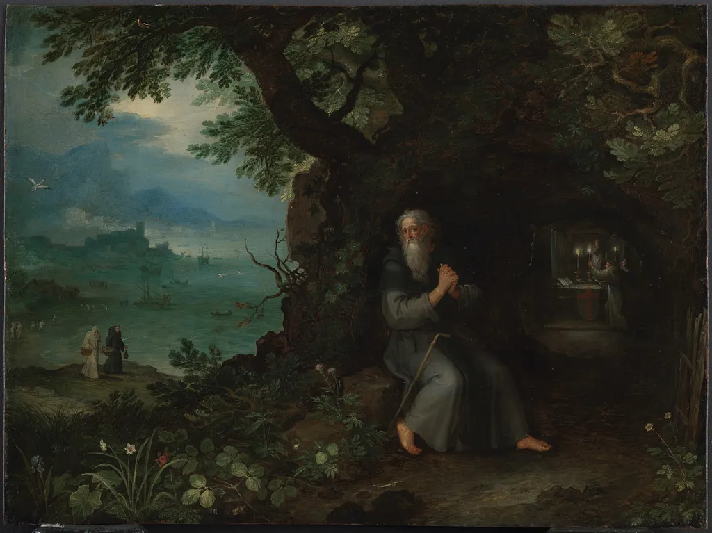 Landscape with St. Fulgentius, by Jan Brueghel, the elder, oil, 1598