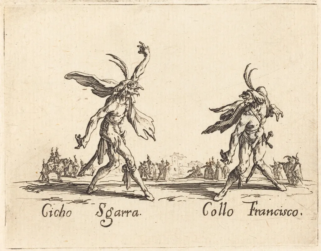 Cicho Sgarra and Collo Francisco, by Jacques Callot, ink, 1622