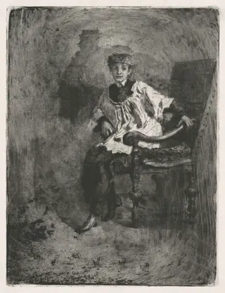 Seated Acolyte, by Mosè Bianchi, ink, 1872
