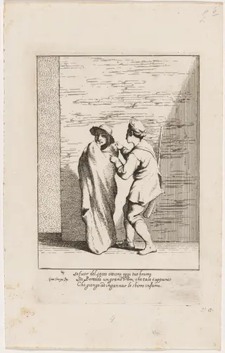 Bertoldo Stuffed in a Sack, by Giuseppe Maria Crespi, ink, 1712