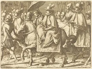 Margaret of Austria on Horseback, by Raffaello Schiaminossi, ink, 1612