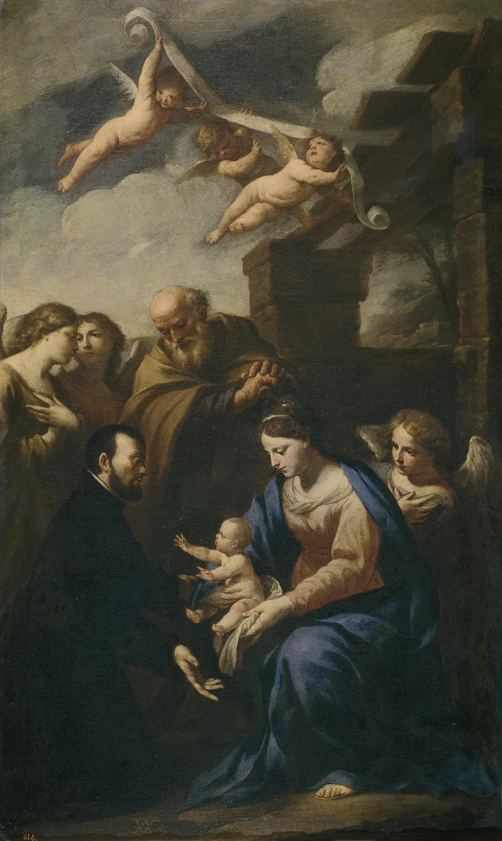 San Cayetano ante la Sagrada Familia, by Andrea Vaccaro, oil, 1601