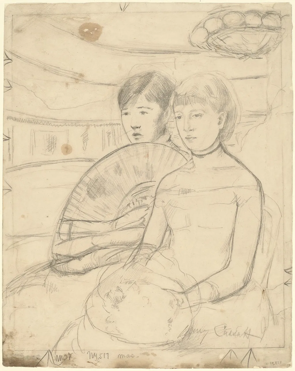The Loge [recto], by Mary Cassatt, graphite, 1882