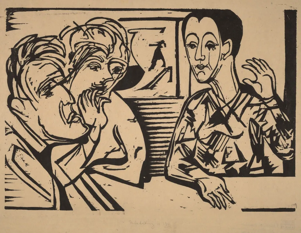 Conversation, by Ernst Ludwig Kirchner, ink, 1929