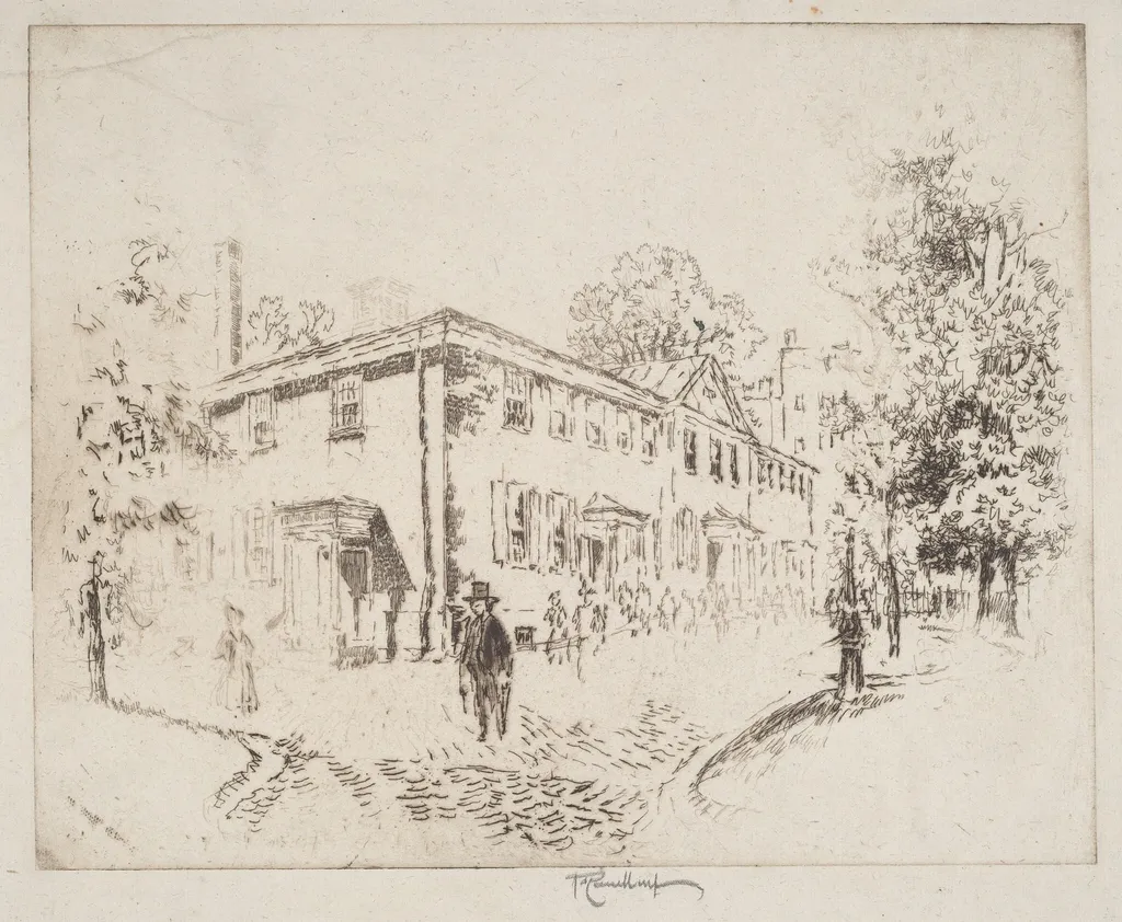 Fourth Street, Meeting House, Philadelphia, by Joseph Pennell, ink, 1920