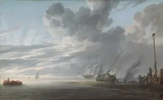 Estuary at Day's End, by Simon de Vlieger, oil, 1642