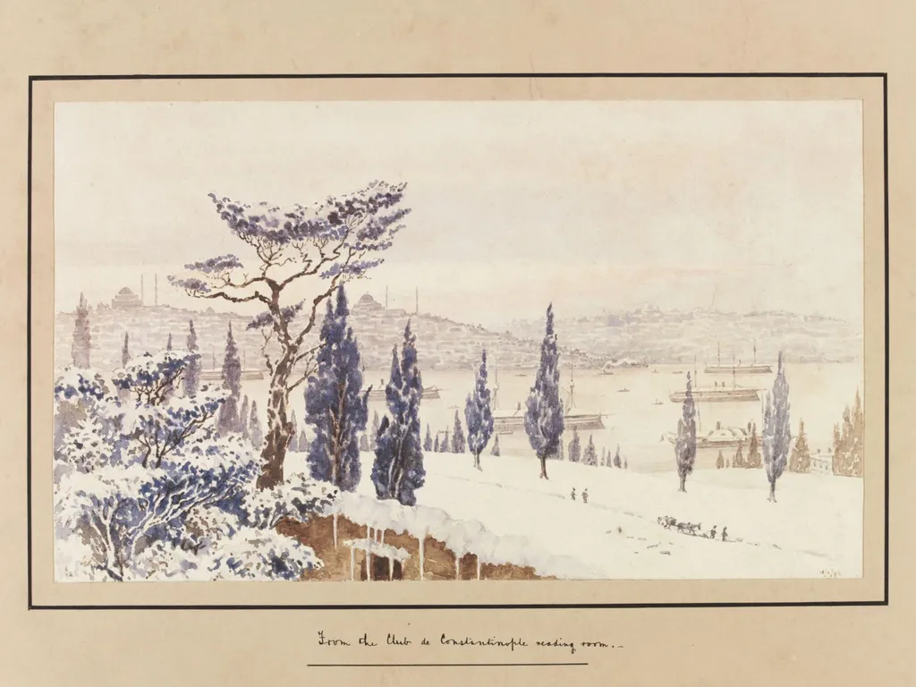 From the Club de Constantinople reading room, by Evelyn [Eveline] Alice Wanda Gorkiewicz, watercolor, 1896